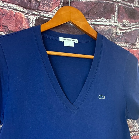 Lacoste Women's Deep Blue/Purple V-Neck Tee - Picture 2 of 5